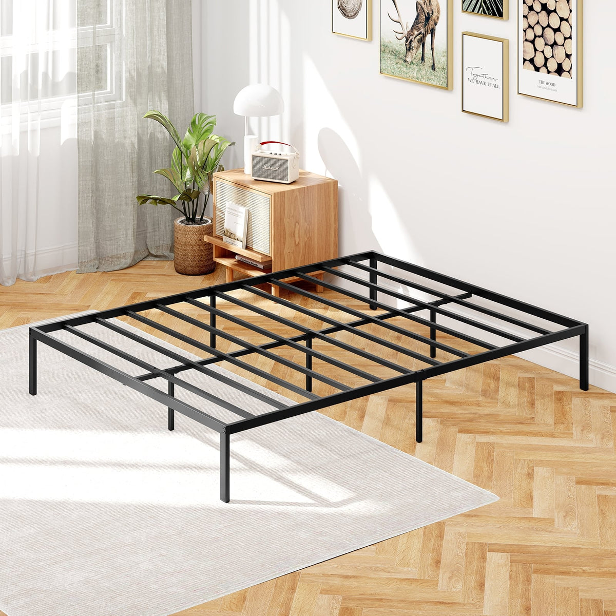 Full/Queen/King Size Metal Bed Frame Heavy Duty Support Slats Mattress Foundation-Queen Size-Simple Bed Frame-DECOROLALA