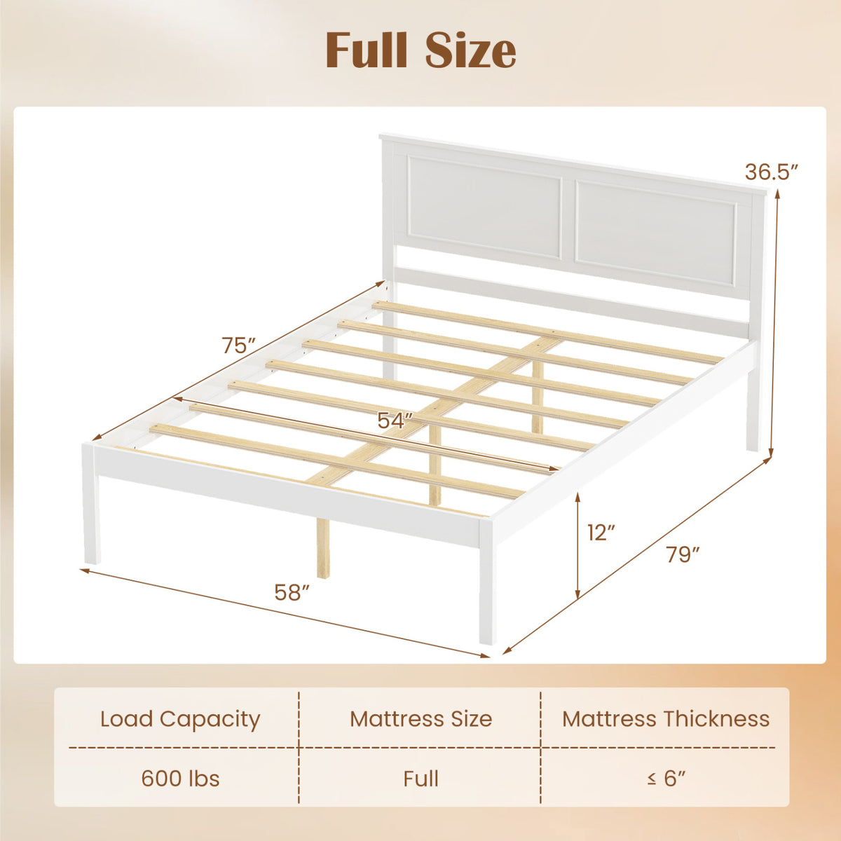 Full/Queen/Twin Size Bed Frame Farmhouse Wooden Platform Bed with Headboard White-Full Size-Simple Bed Frame-DECOROLALA