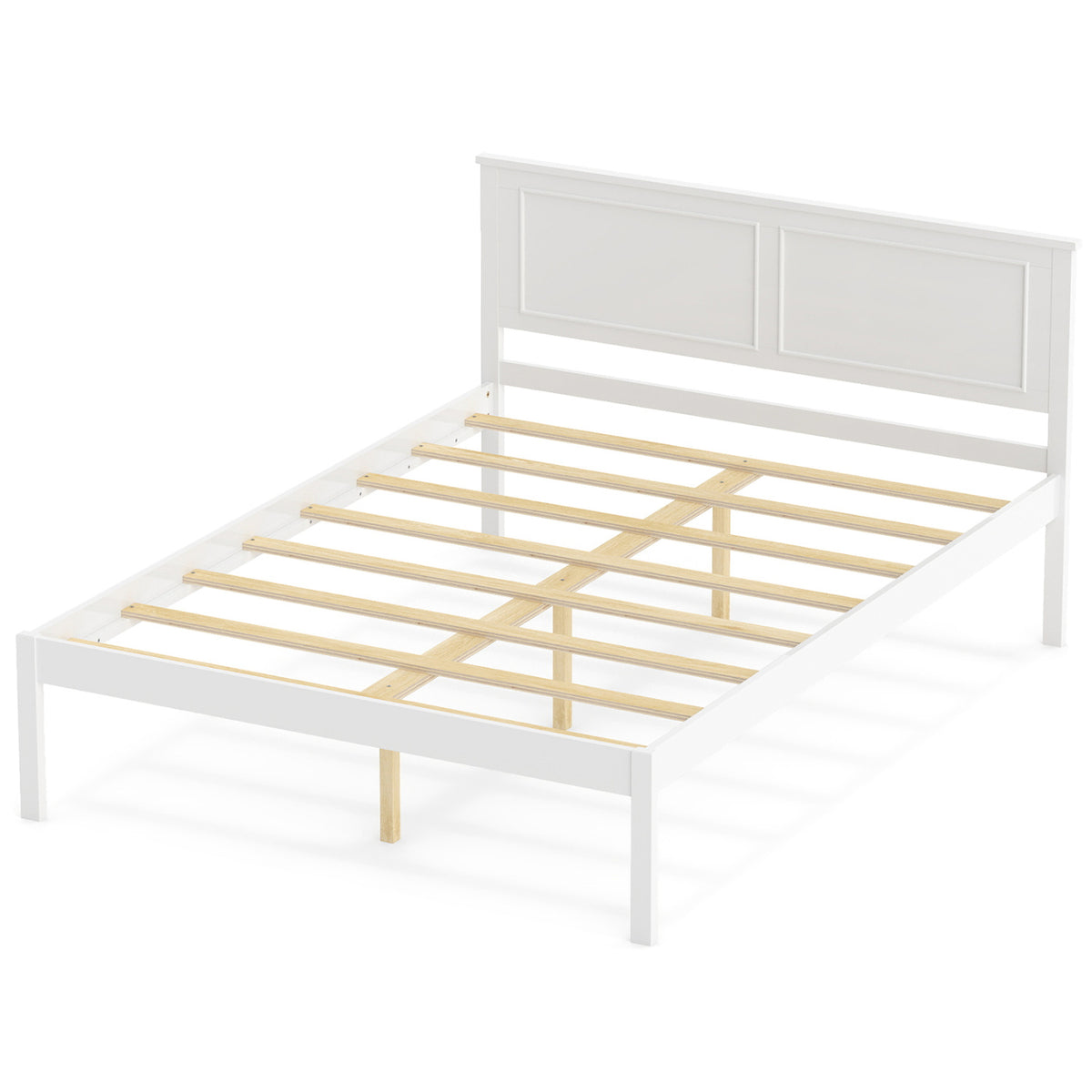 Full/Queen/Twin Size Bed Frame Farmhouse Wooden Platform Bed with Headboard White-Full Size-Simple Bed Frame-DECOROLALA