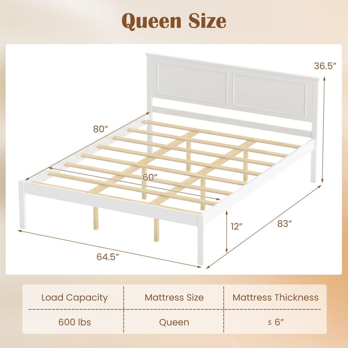 Full/Queen/Twin Size Bed Frame Farmhouse Wooden Platform Bed with Headboard White-Queen Size-Simple Bed Frame-DECOROLALA