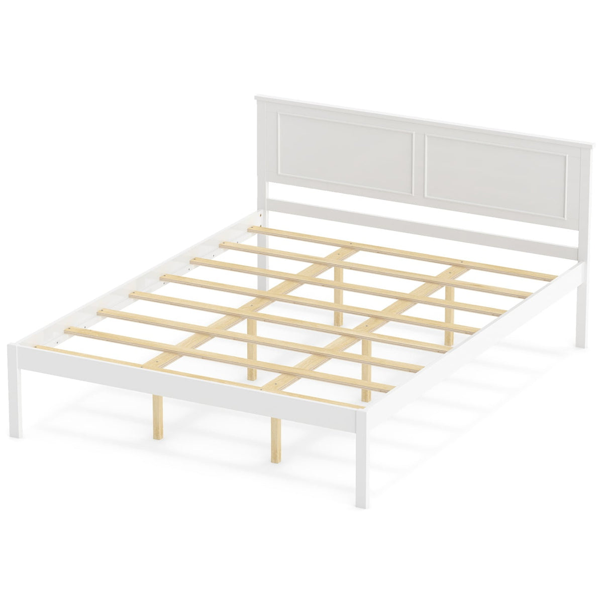 Full/Queen/Twin Size Bed Frame Farmhouse Wooden Platform Bed with Headboard White-Queen Size-Simple Bed Frame-DECOROLALA