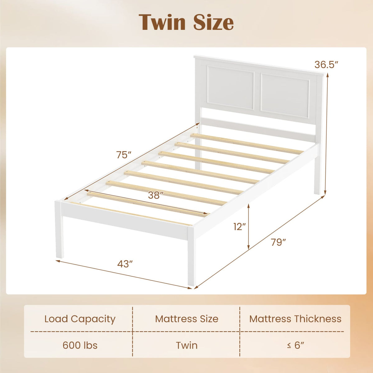 Full/Queen/Twin Size Bed Frame Farmhouse Wooden Platform Bed with Headboard White-Twin Size-Simple Bed Frame-DECOROLALA