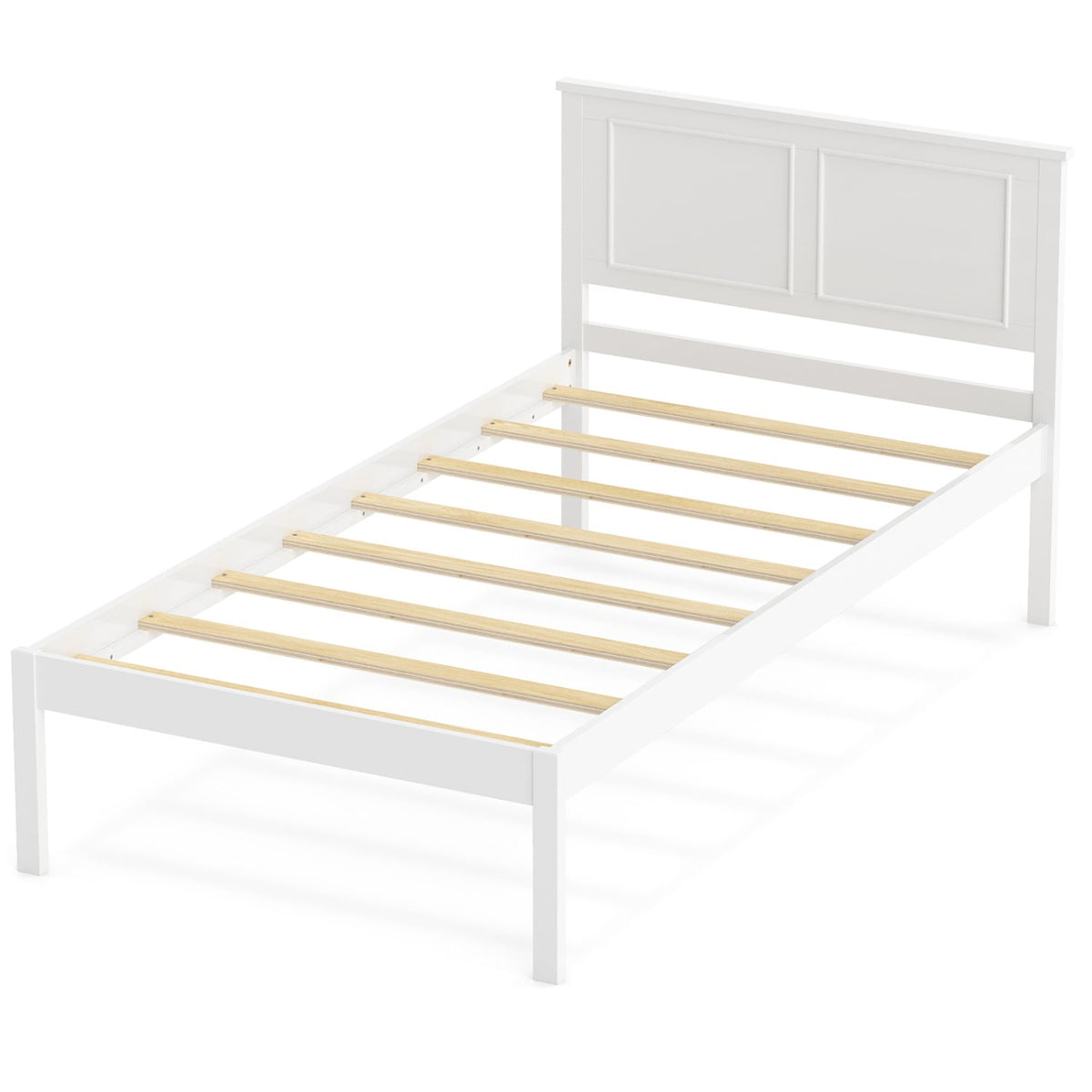 Full/Queen/Twin Size Bed Frame Farmhouse Wooden Platform Bed with Headboard White-Twin Size-Simple Bed Frame-DECOROLALA