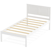 Full/Queen/Twin Size Bed Frame Farmhouse Wooden Platform Bed with Headboard White-Twin Size-Simple Bed Frame-DECOROLALA