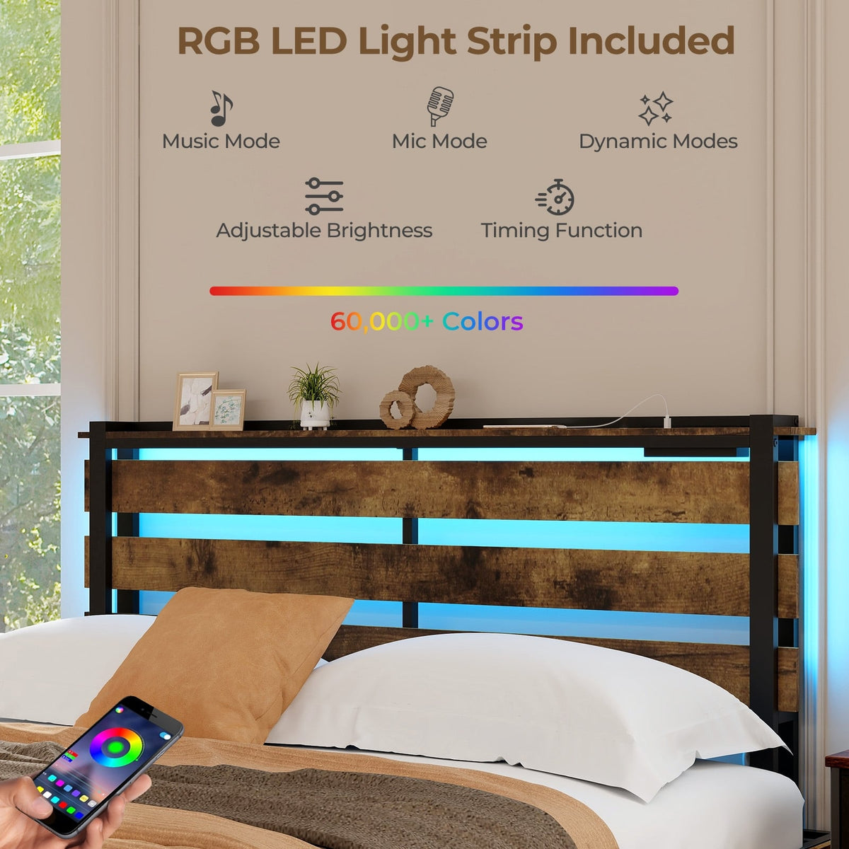 Full/Queen/Twin Size Bed Frame with Drawers LED Lights and USB Ports-Queen Size-Simple Bed Frame-DECOROLALA