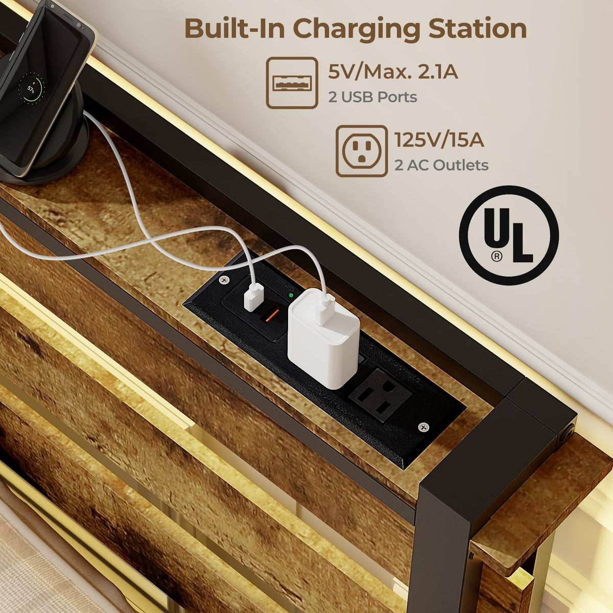 Full/Queen/Twin Size Bed Frame with Drawers LED Lights and USB Ports-Twin Size-Simple Bed Frame-DECOROLALA