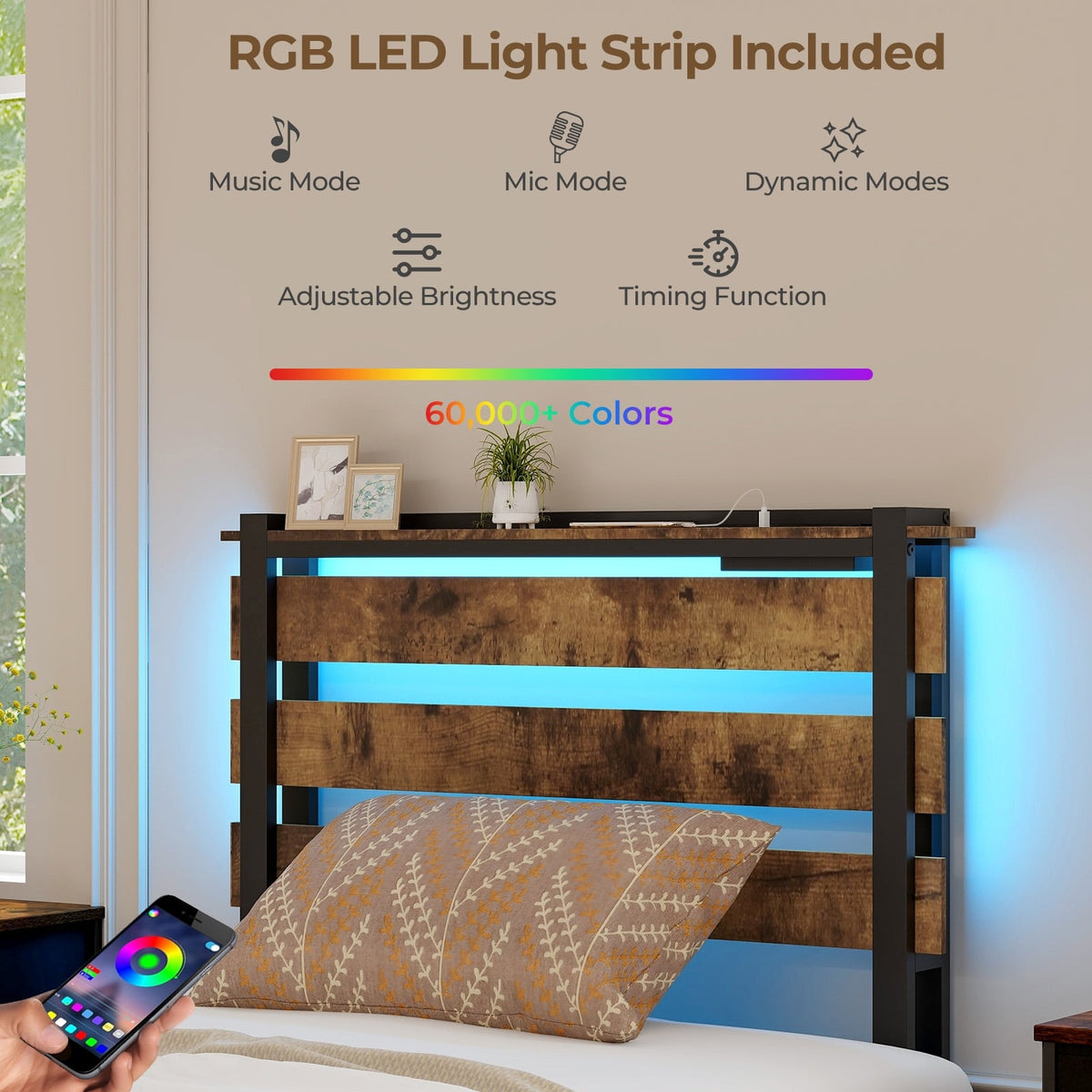 Full/Queen/Twin Size Bed Frame with Drawers LED Lights and USB Ports-Twin Size-Simple Bed Frame-DECOROLALA