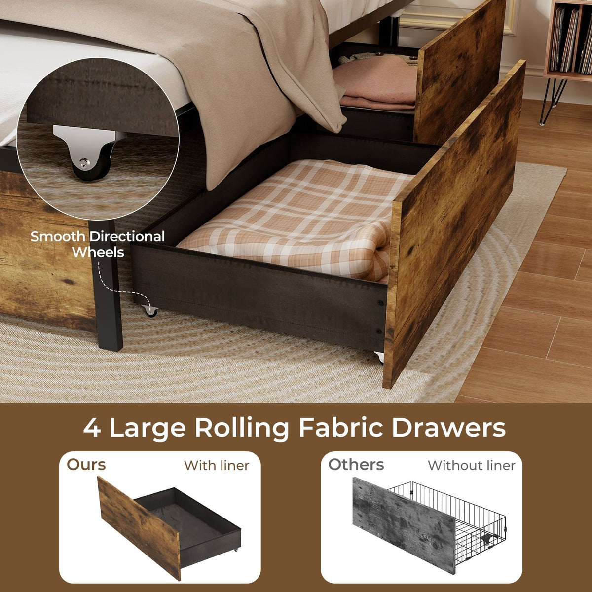 Full/Queen/Twin Size Bed Frame with Drawers LED Lights and USB Ports-Twin Size-Simple Bed Frame-DECOROLALA