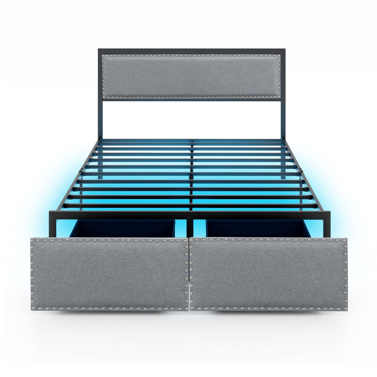 Full/Queen/Twin Size Bed Frame with LED Lights Drawer and Metal Slats-Full Size-Simple Bed Frame-DECOROLALA