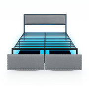 Full/Queen/Twin Size Bed Frame with LED Lights Drawer and Metal Slats-Queen Size-Simple Bed Frame-DECOROLALA