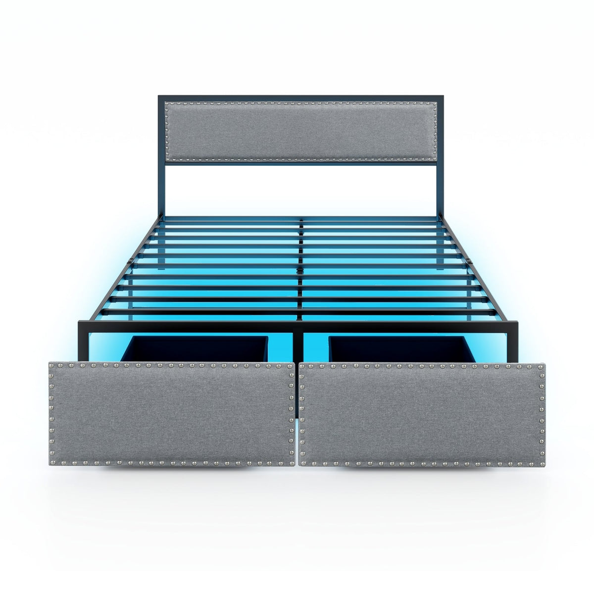 Full/Queen/Twin Size Bed Frame with LED Lights Drawer and Metal Slats-Queen Size-Simple Bed Frame-DECOROLALA