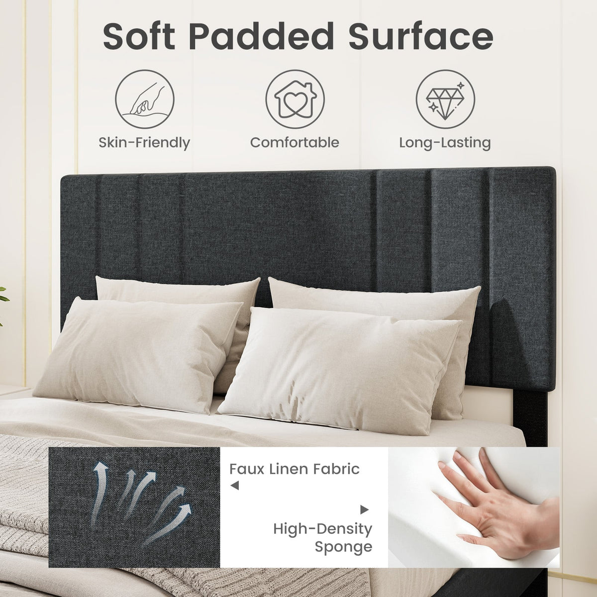 Full/Queen/Twin Size Bed Frame with Vertical Channel Tufted Headboard and Wooden Slats-Full Size-Simple Bed Frame-DECOROLALA