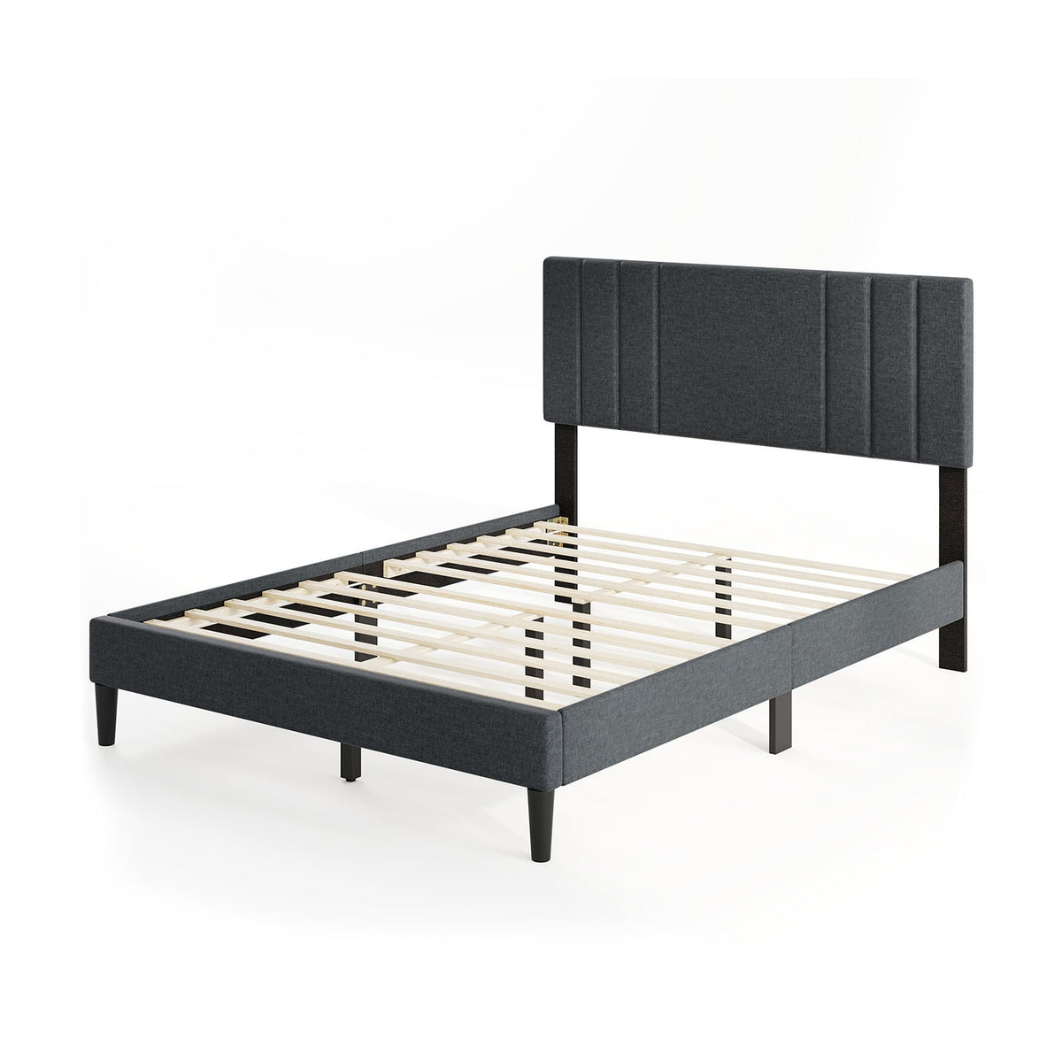 Full/Queen/Twin Size Bed Frame with Vertical Channel Tufted Headboard and Wooden Slats-Full Size-Simple Bed Frame-DECOROLALA