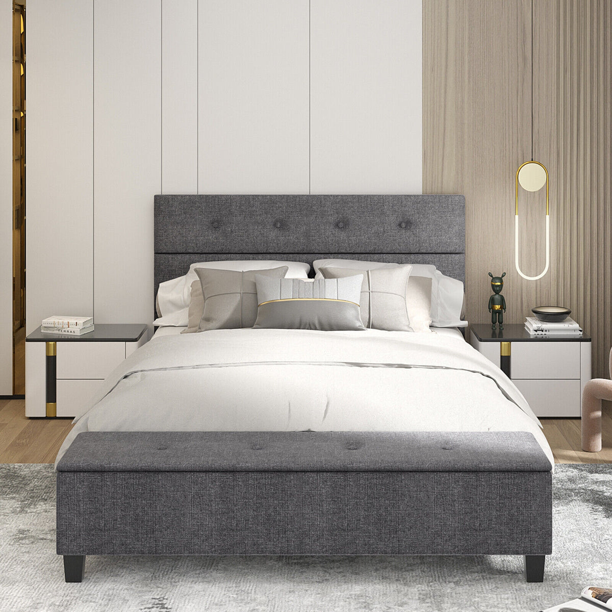 Full/Queen/Twin Upholstered Bed Frame with Ottoman Storage-Queen Size-Simple Bed Frame-DECOROLALA