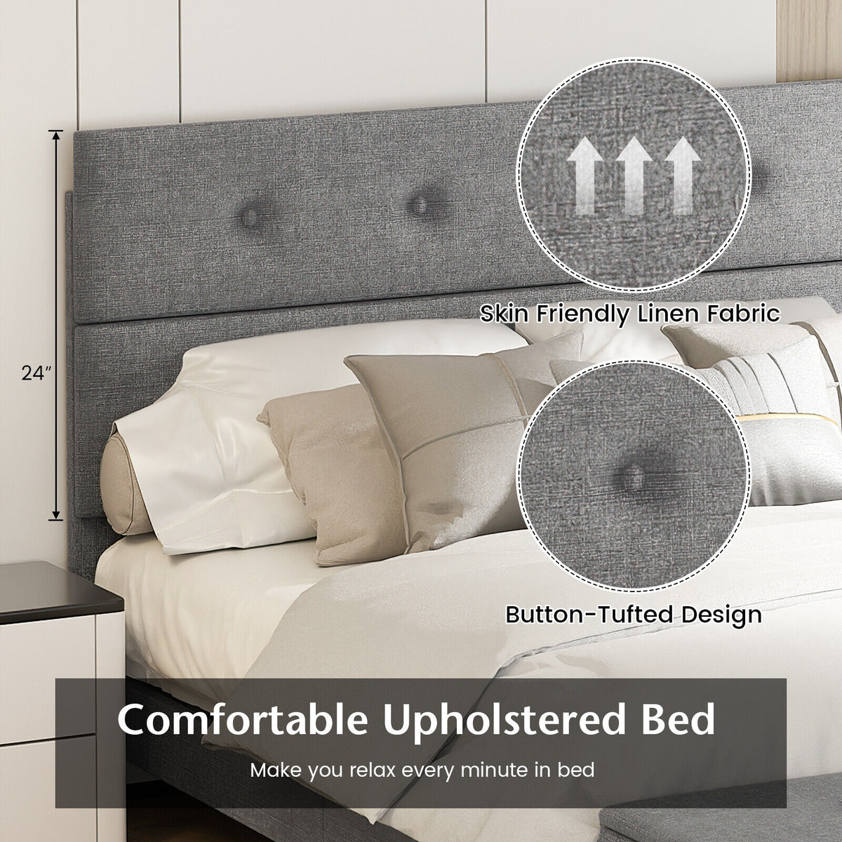 Full/Queen/Twin Upholstered Bed Frame with Ottoman Storage-Queen Size-Simple Bed Frame-DECOROLALA