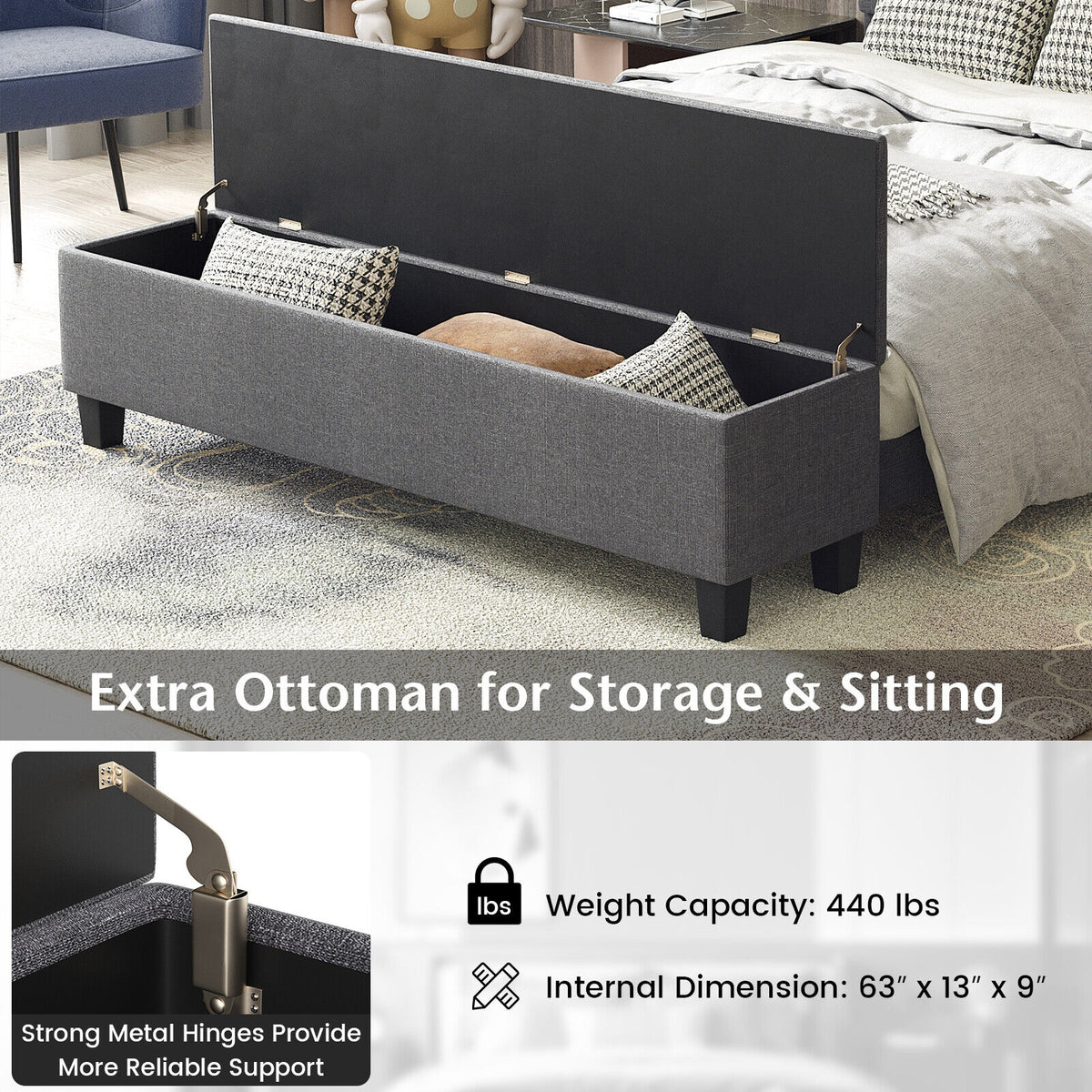 Full/Queen/Twin Upholstered Bed Frame with Ottoman Storage-Queen Size-Simple Bed Frame-DECOROLALA