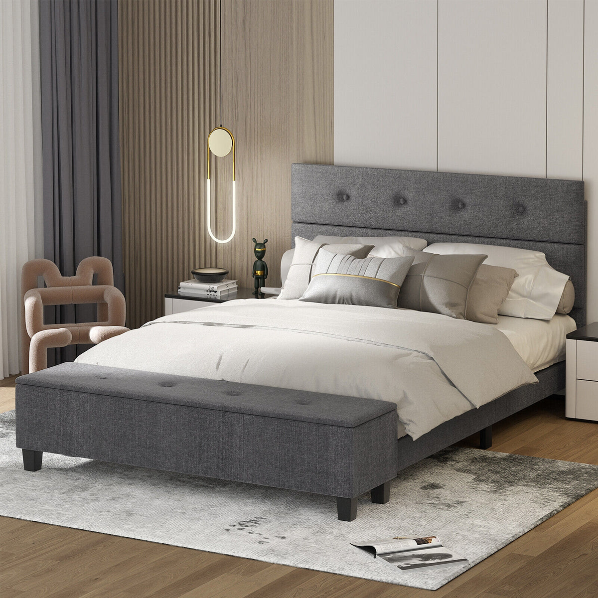 Full/Queen/Twin Upholstered Bed Frame with Ottoman Storage-Queen Size-Simple Bed Frame-DECOROLALA