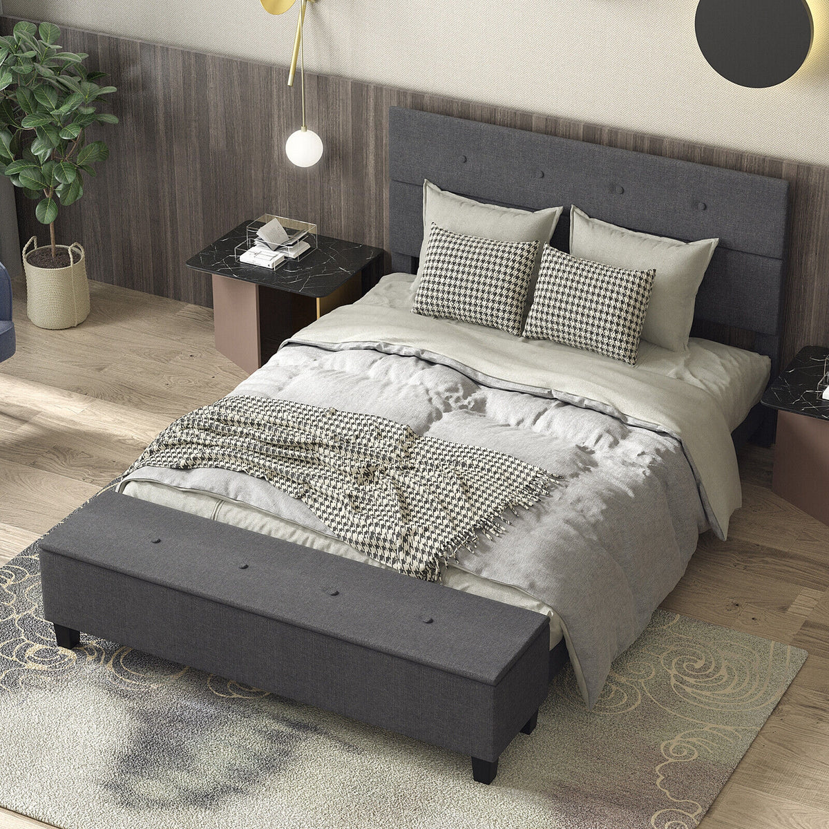 Full/Queen/Twin Upholstered Bed Frame with Ottoman Storage-Queen Size-Simple Bed Frame-DECOROLALA
