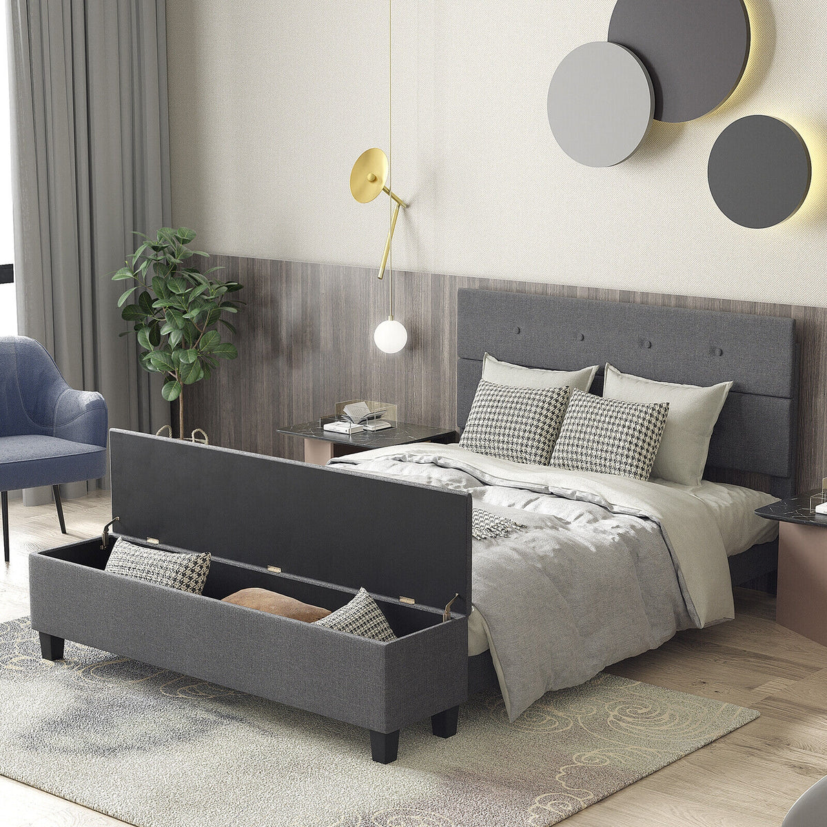 Full/Queen/Twin Upholstered Bed Frame with Ottoman Storage-Queen Size-Simple Bed Frame-DECOROLALA