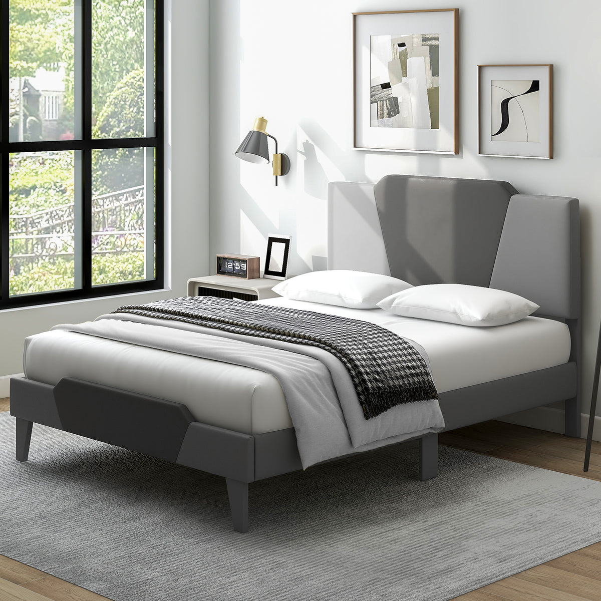 Full/Queen/Twin Velvet Upholstered Bed Frame with High Headboard-Full Size-Simple Bed Frame-DECOROLALA