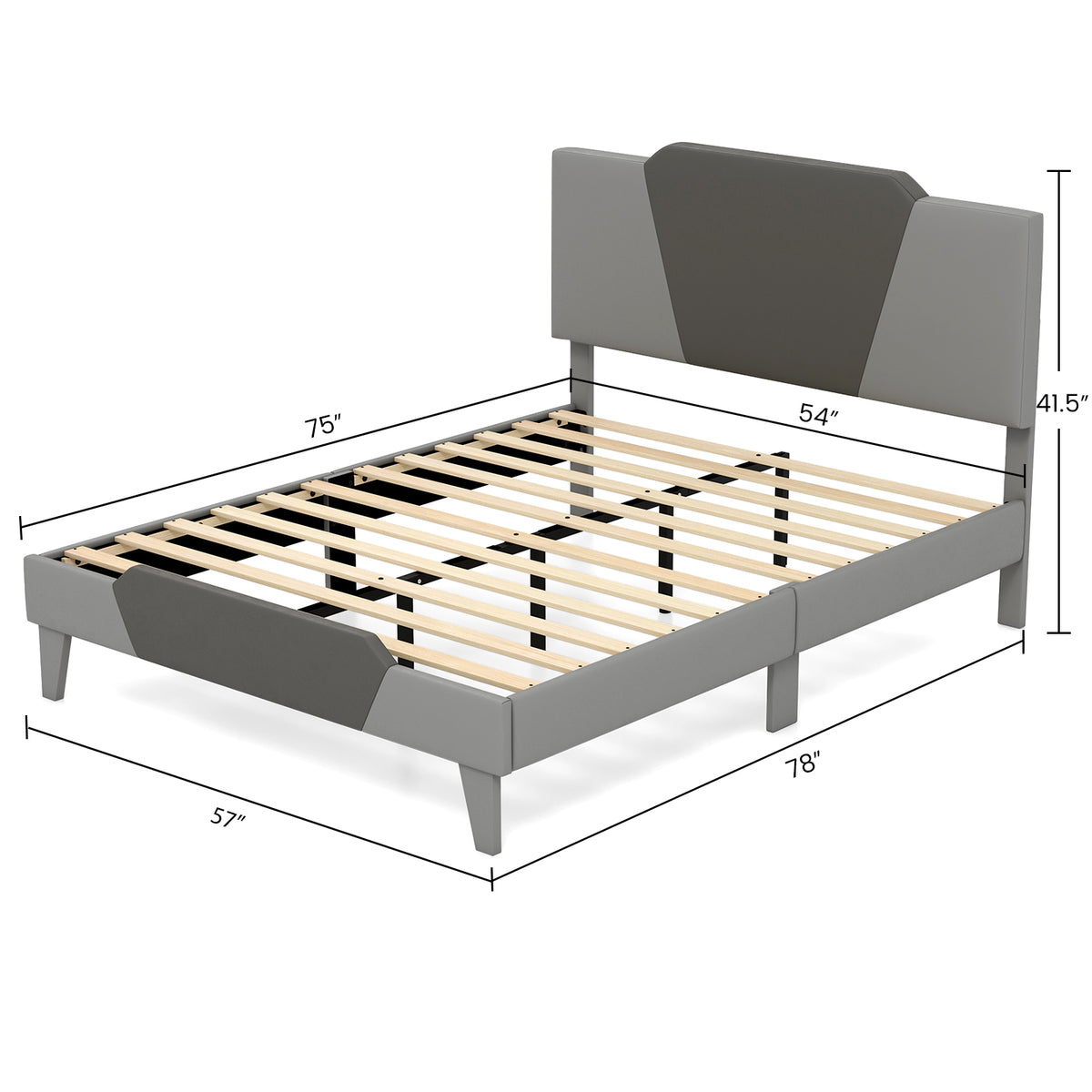 Full/Queen/Twin Velvet Upholstered Bed Frame with High Headboard-Full Size-Simple Bed Frame-DECOROLALA