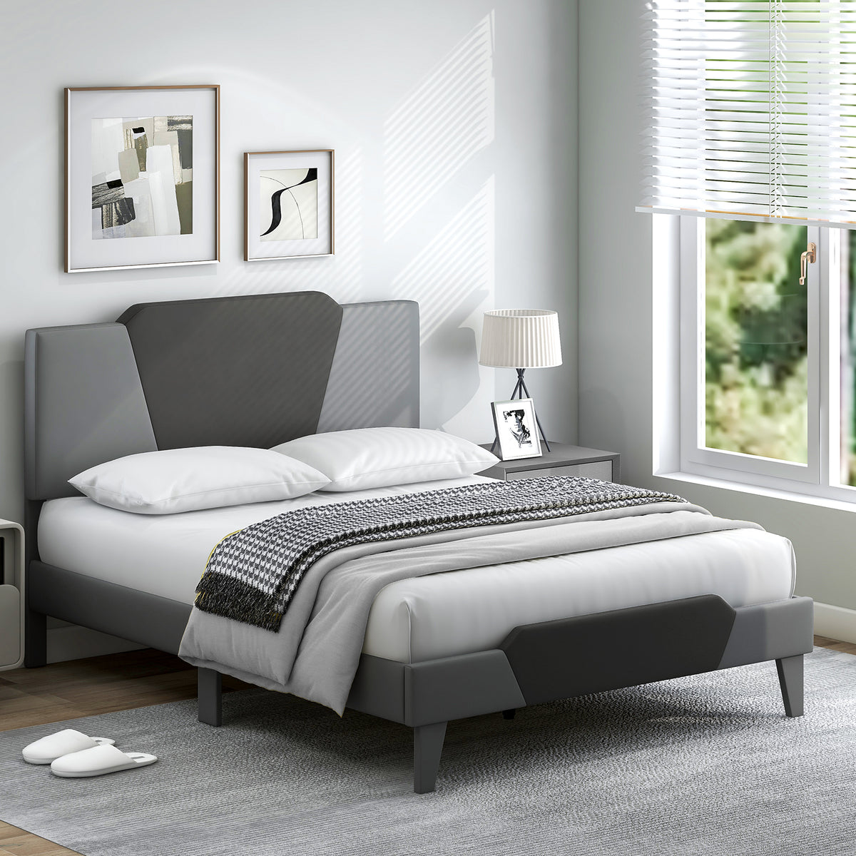 Full/Queen/Twin Velvet Upholstered Bed Frame with High Headboard-Full Size-Simple Bed Frame-DECOROLALA