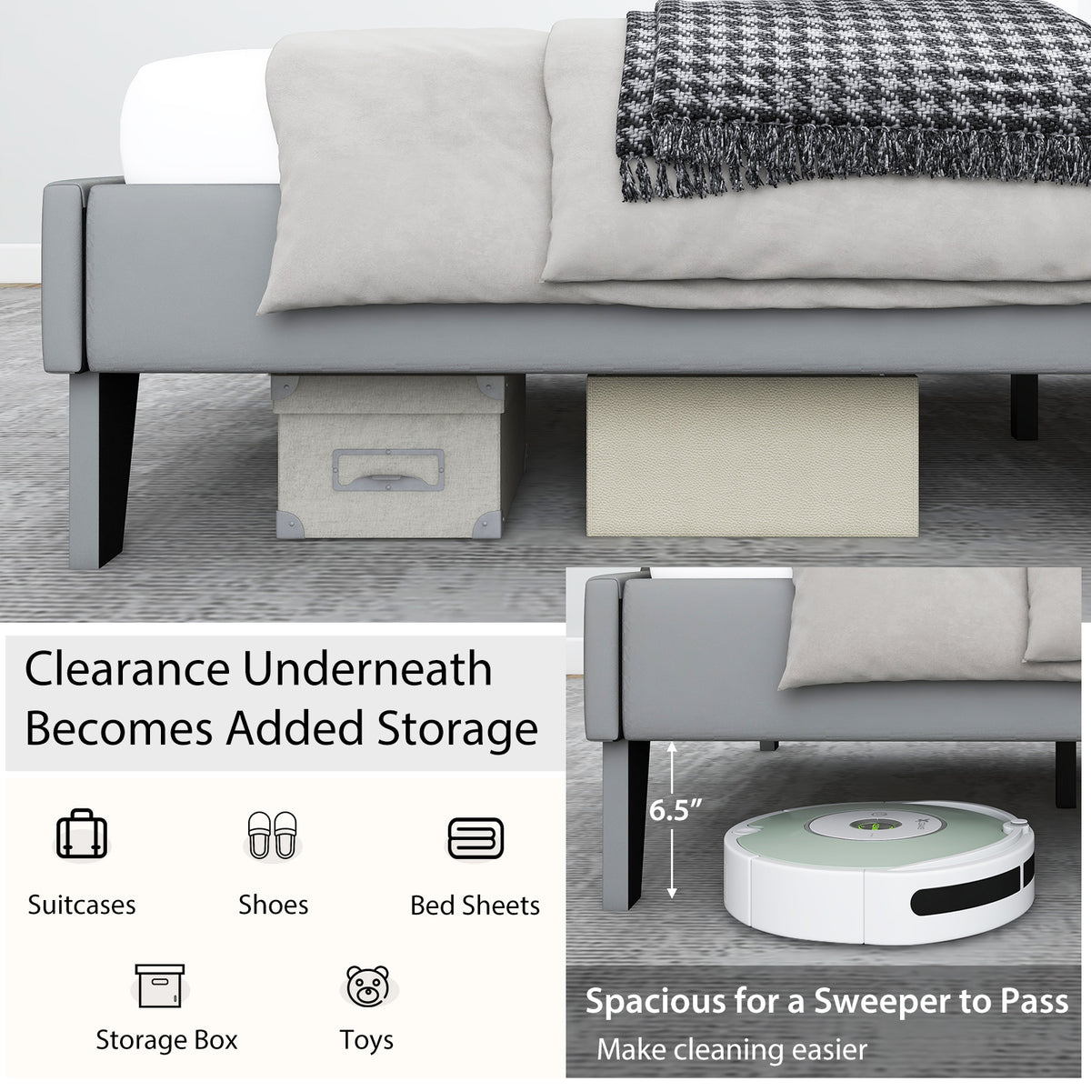 Full/Queen/Twin Velvet Upholstered Bed Frame with High Headboard-Full Size-Simple Bed Frame-DECOROLALA