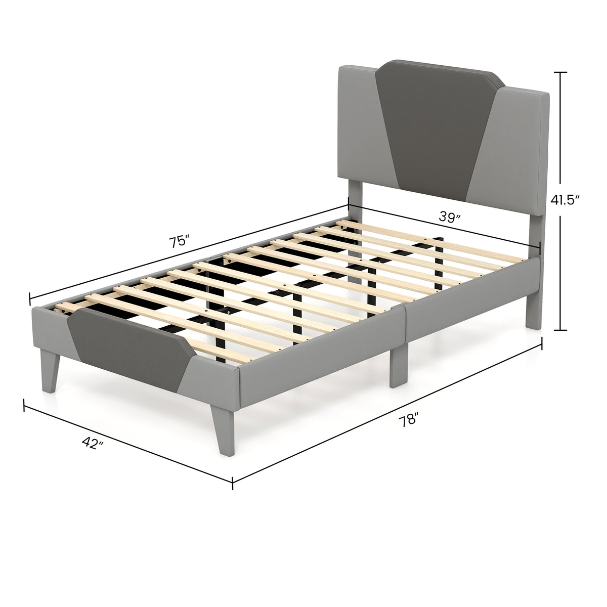 Full/Queen/Twin Velvet Upholstered Bed Frame with High Headboard-Twin Size-Simple Bed Frame-DECOROLALA