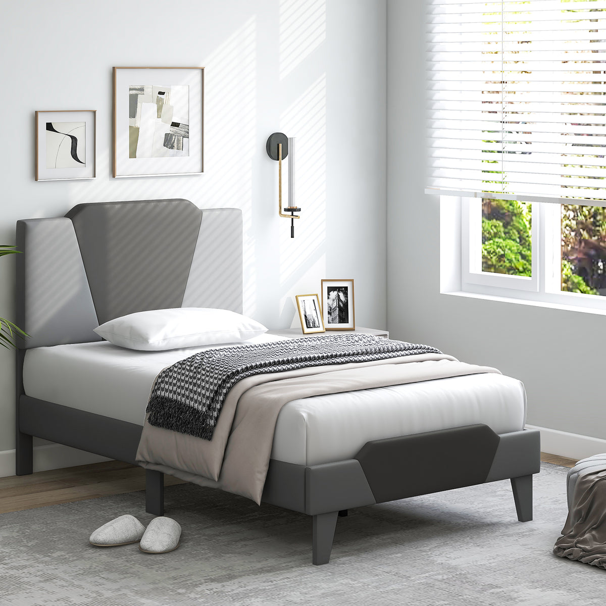 Full/Queen/Twin Velvet Upholstered Bed Frame with High Headboard-Twin Size-Simple Bed Frame-DECOROLALA