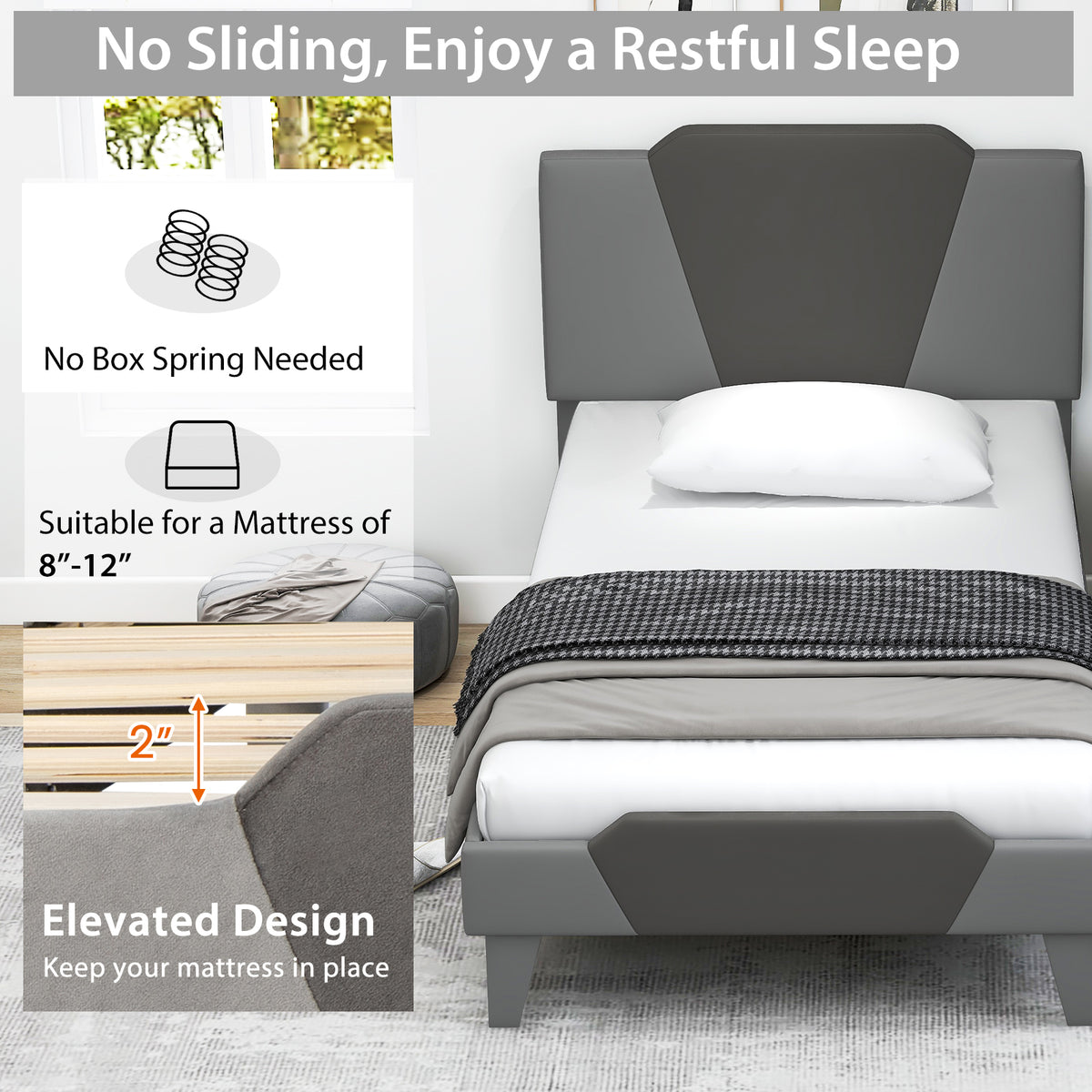 Full/Queen/Twin Velvet Upholstered Bed Frame with High Headboard-Twin Size-Simple Bed Frame-DECOROLALA