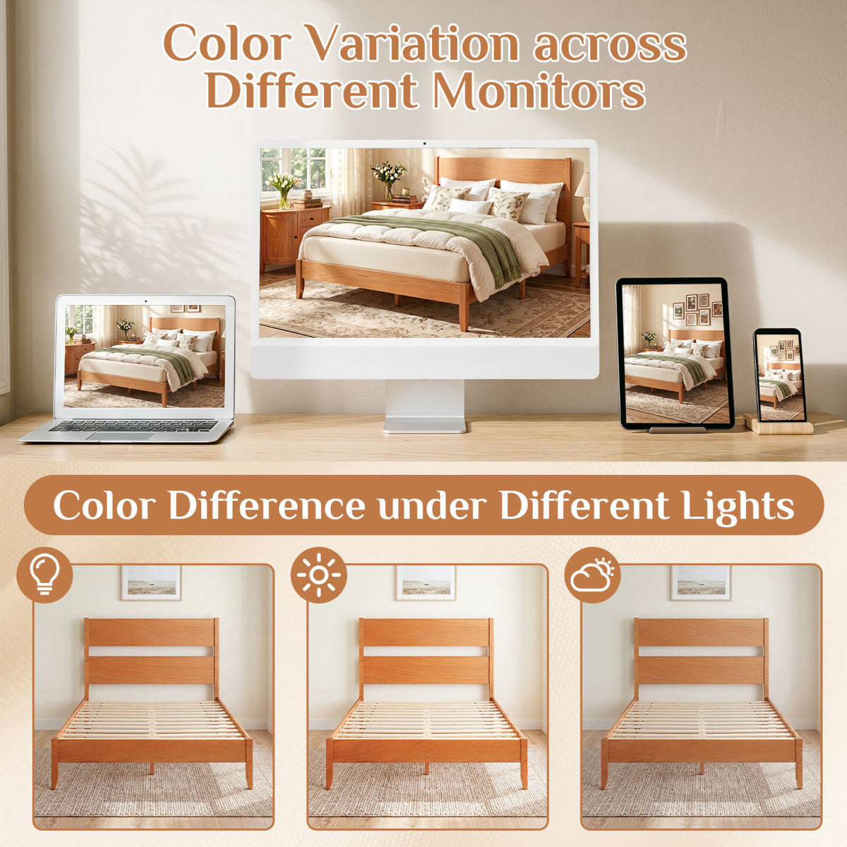 Full Bed Frame with Headboad and Solid Wood Legs 12 Slats-Warm Brown-Beds & Bed Frames-DECOROLALA