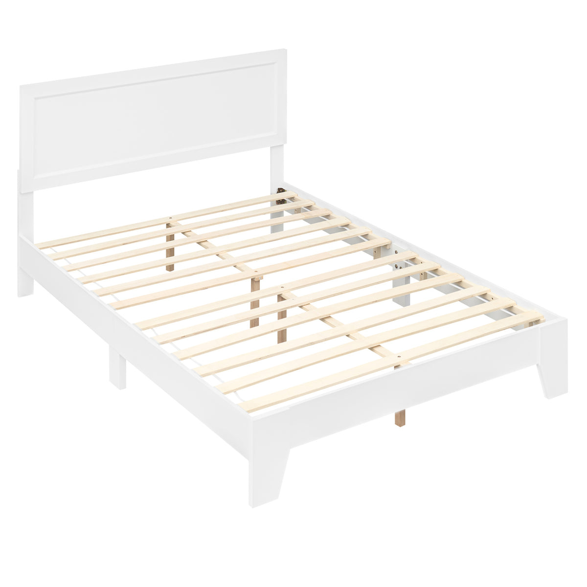 Full Size Modern Bed Frame with Headboard No Box Spring Needed-White-Simple Bed Frame-DECOROLALA