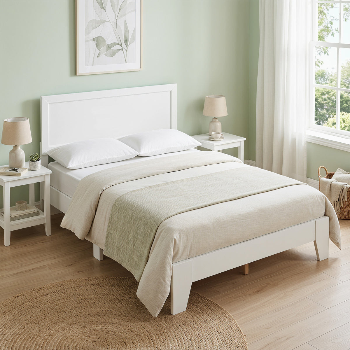 Full Size Modern Bed Frame with Headboard No Box Spring Needed-White-Simple Bed Frame-DECOROLALA