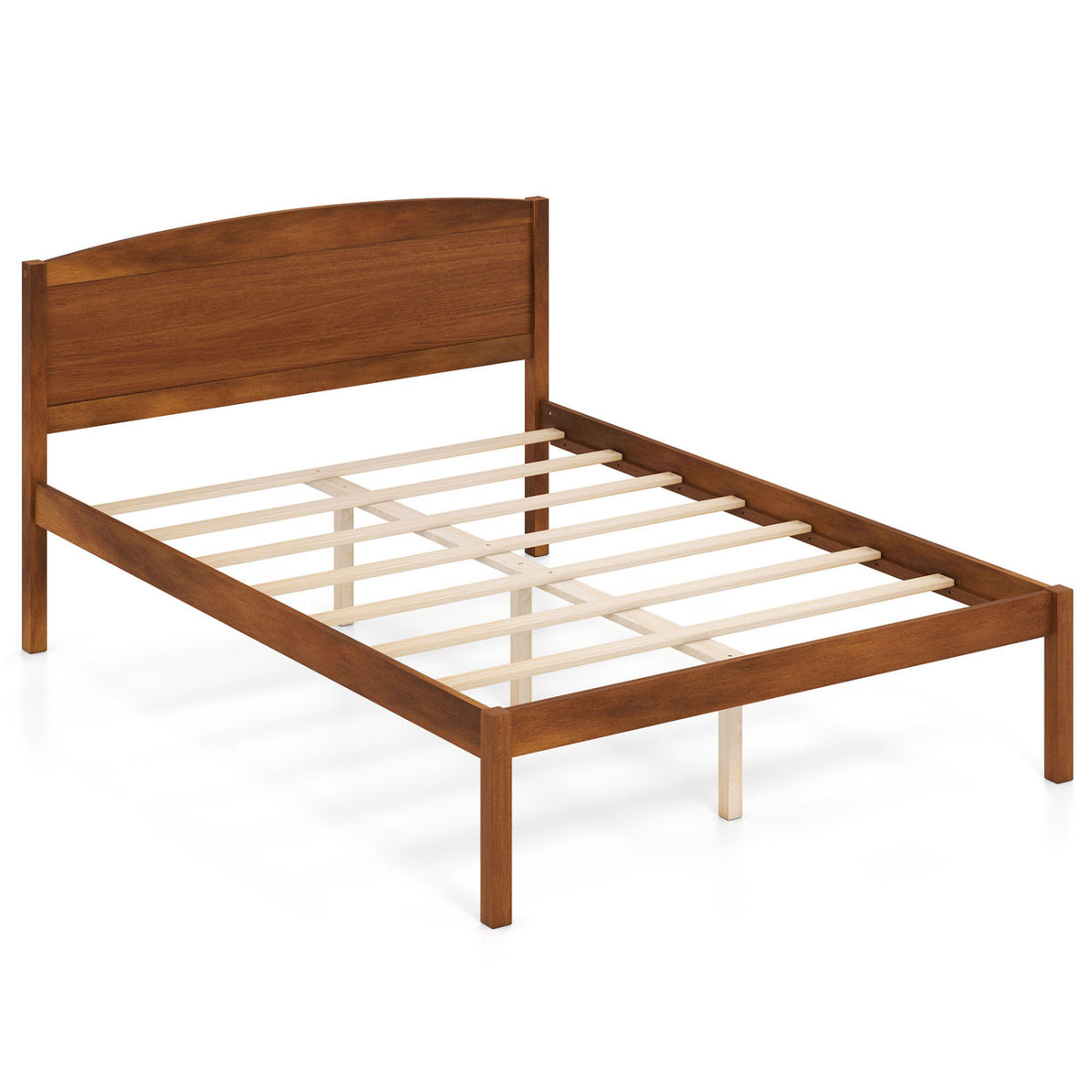 Full Size Wooden Platform Bed Frame with Curved Headboard-Walnut-Beds & Bed Frames-DECOROLALA