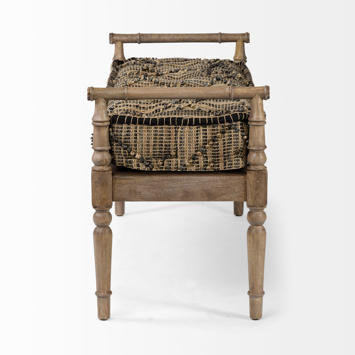 Fullerton II 57L x 21W Jute Patterned Top W/Brown Wood Base Accent Bench-Benches-DECOROLALA