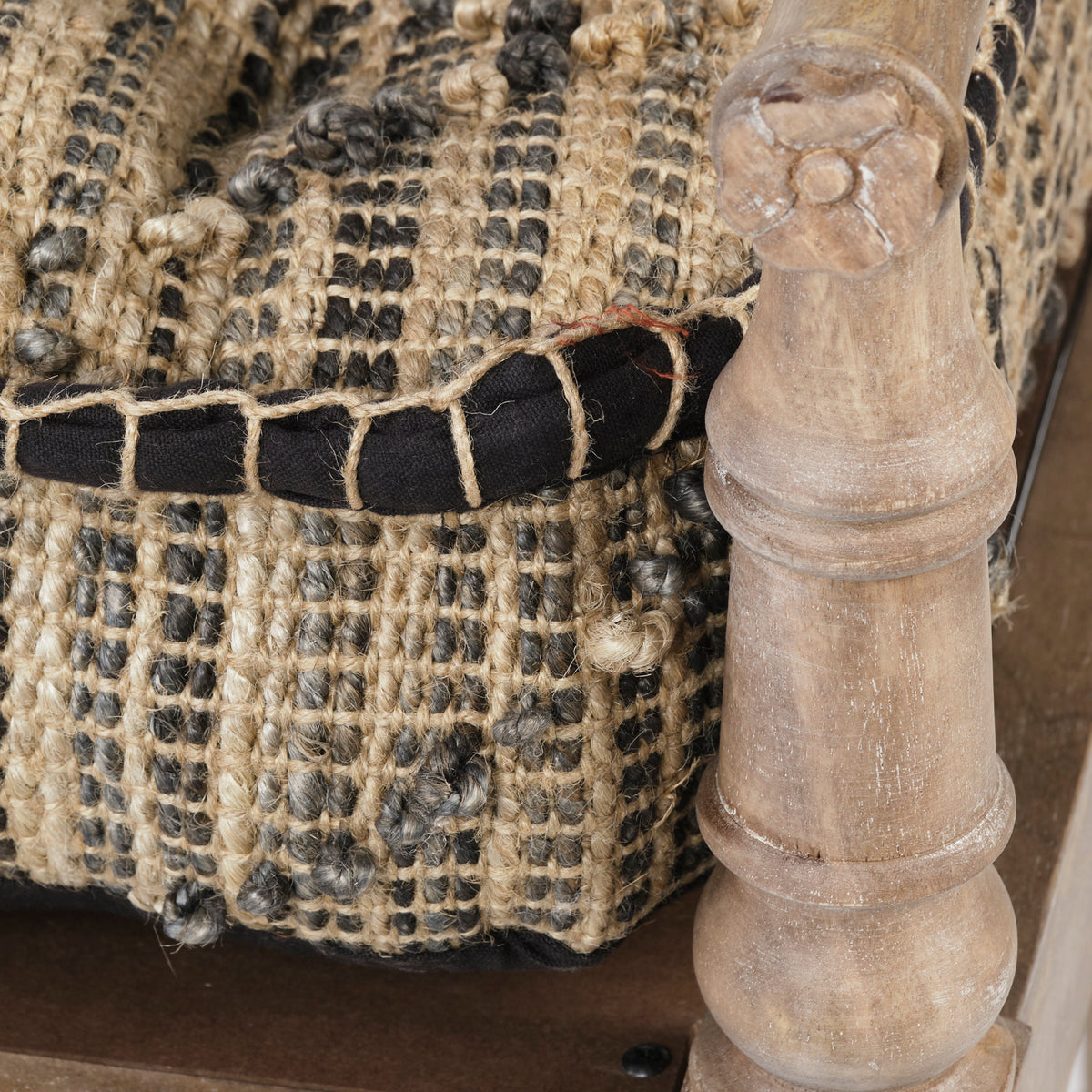 Fullerton II 57L x 21W Jute Patterned Top W/Brown Wood Base Accent Bench-Benches-DECOROLALA