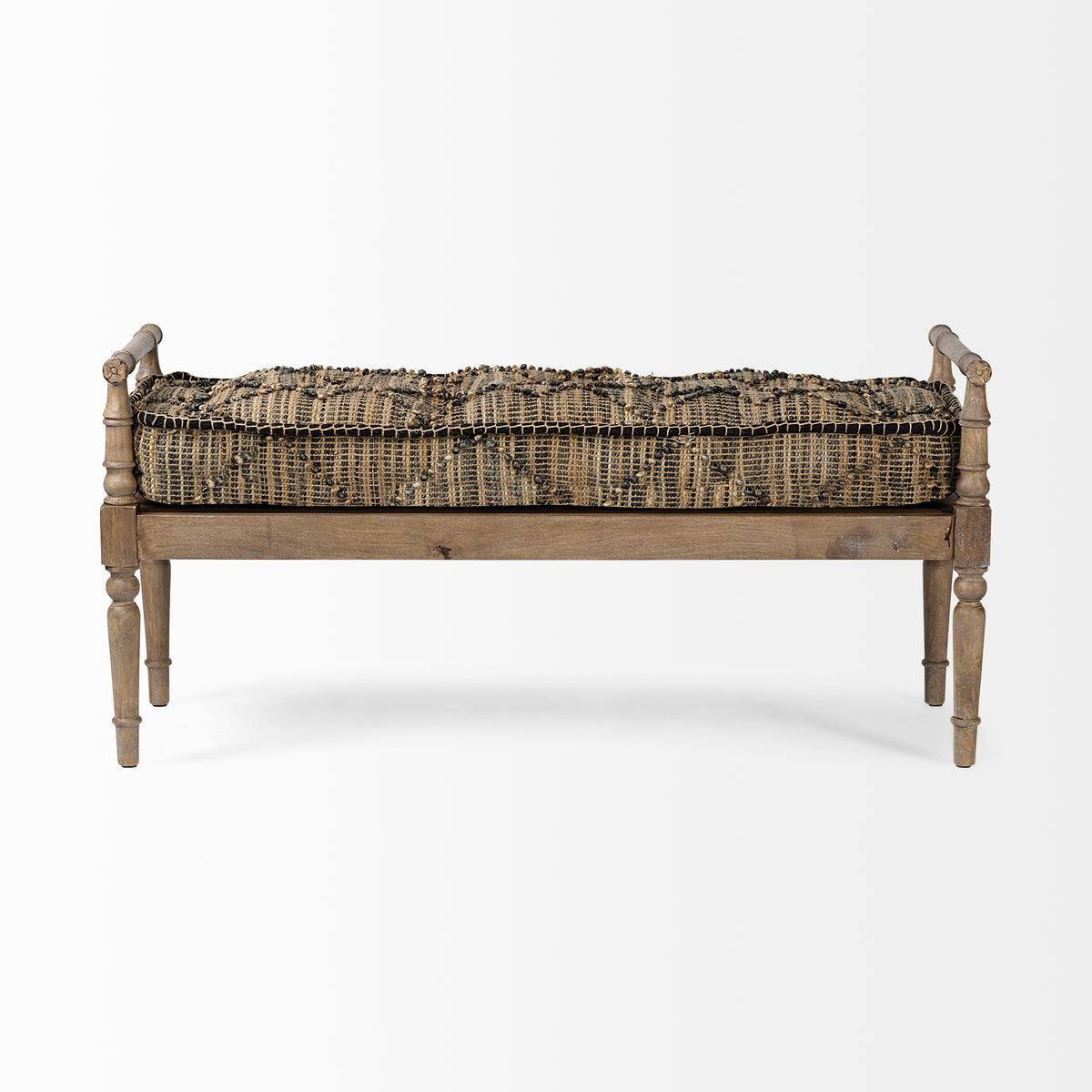 Fullerton II Jute Patterned Accent Bench - Brown Wood-Benches-DECOROLALA