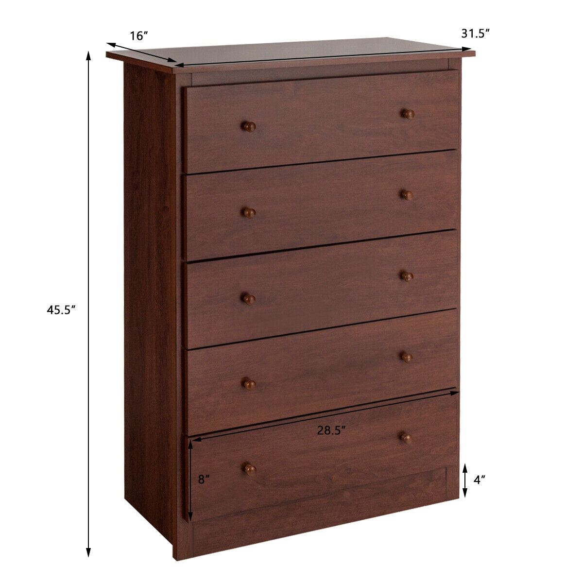 5-Drawer Dresser - Brown (min order qty 2)-Dressers & Chests-DECOROLALA