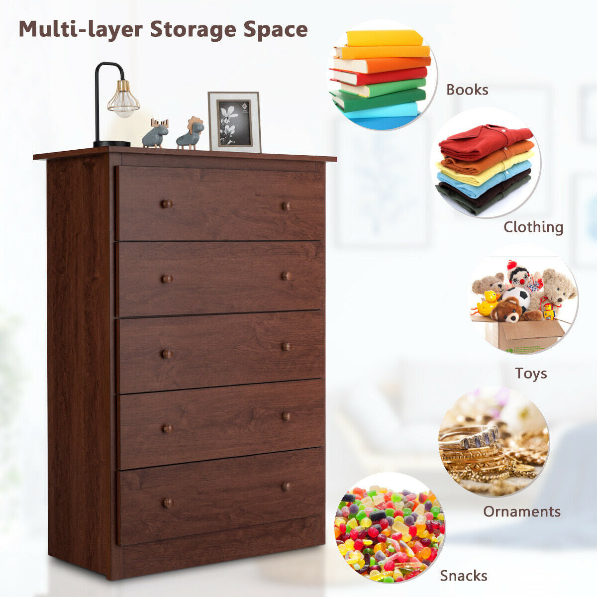 5-Drawer Dresser - Brown (min order qty 2)-Dressers & Chests-DECOROLALA