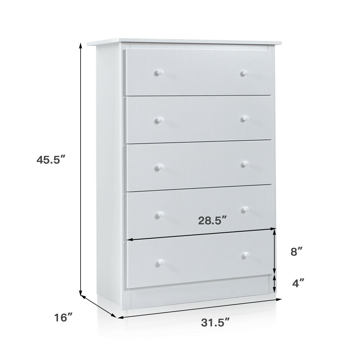 5-Drawer Dresser - White (min order qty 2)-Dressers & Chests-DECOROLALA