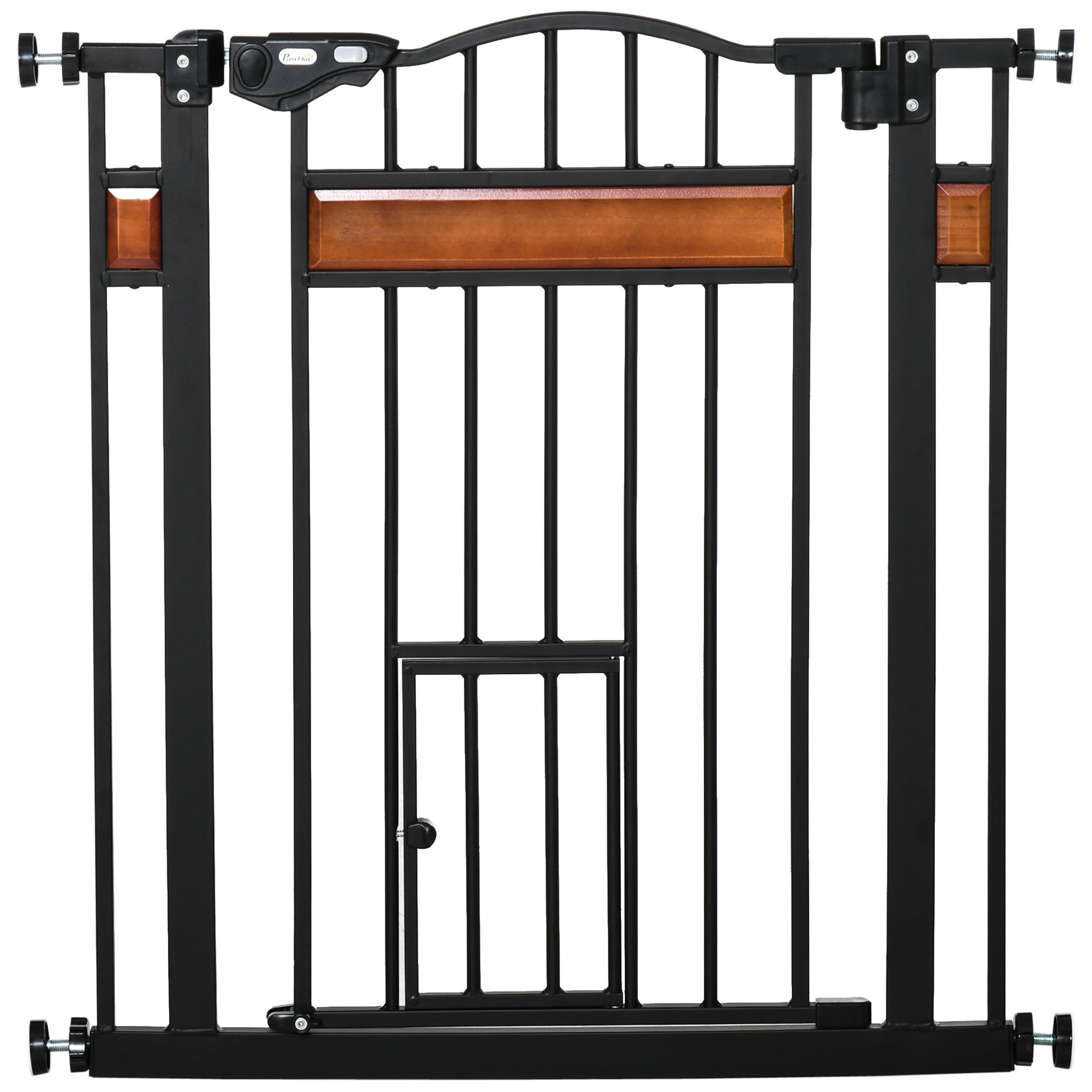 Barrière extra-large pour chien de 29.1'' à 31.5'' avec chatière, barrière d’escalier de 30"H avec extension, coupelles murales, fixation par pression, fermeture automatique, double verrouillage, pour portes, couloirs et escaliers, noire