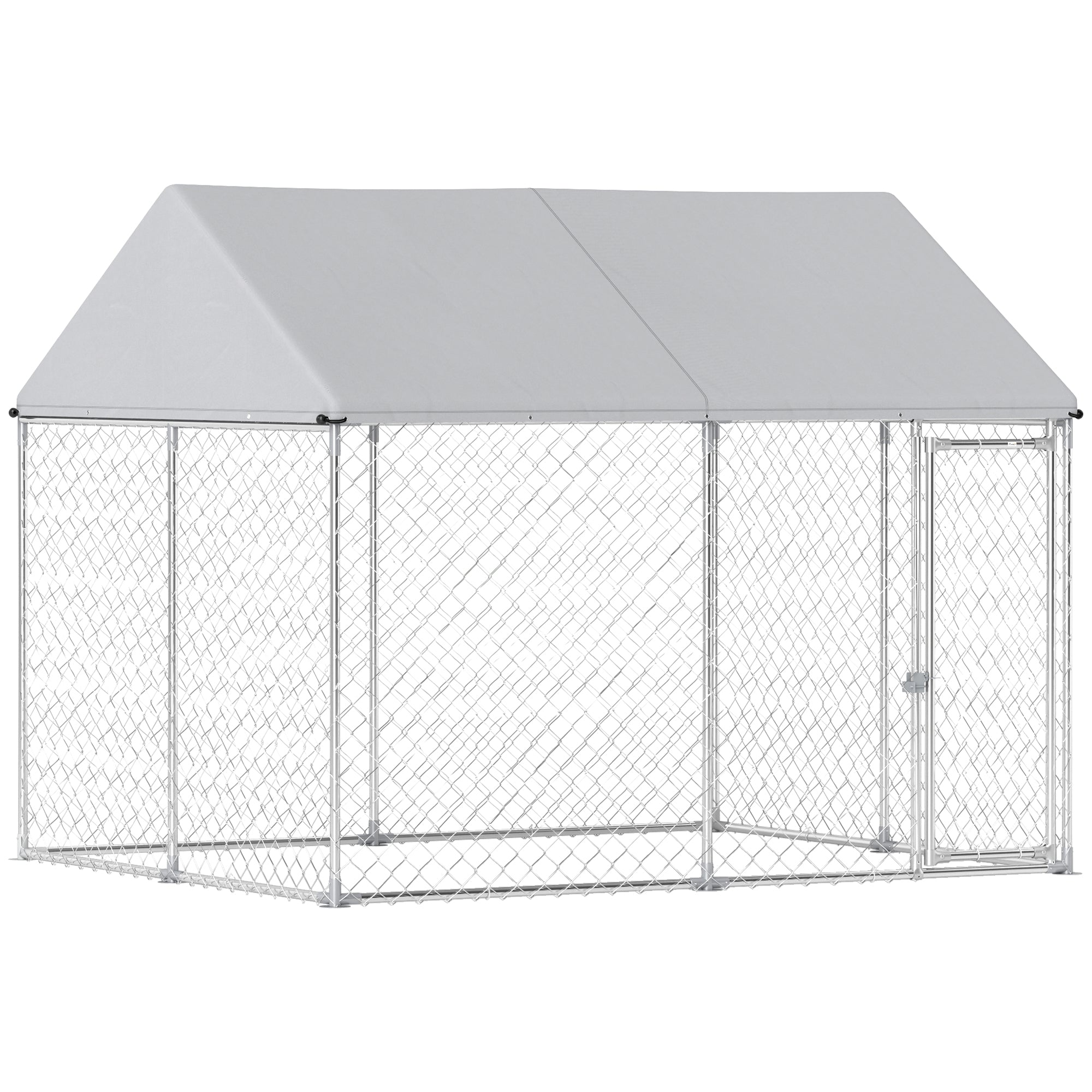 Chenil extérieur robuste pour chien en acier galvanisé avec toit étanche, système de loquet verrouillable sécurisé, 9,2' x 7,5' x 7,2'