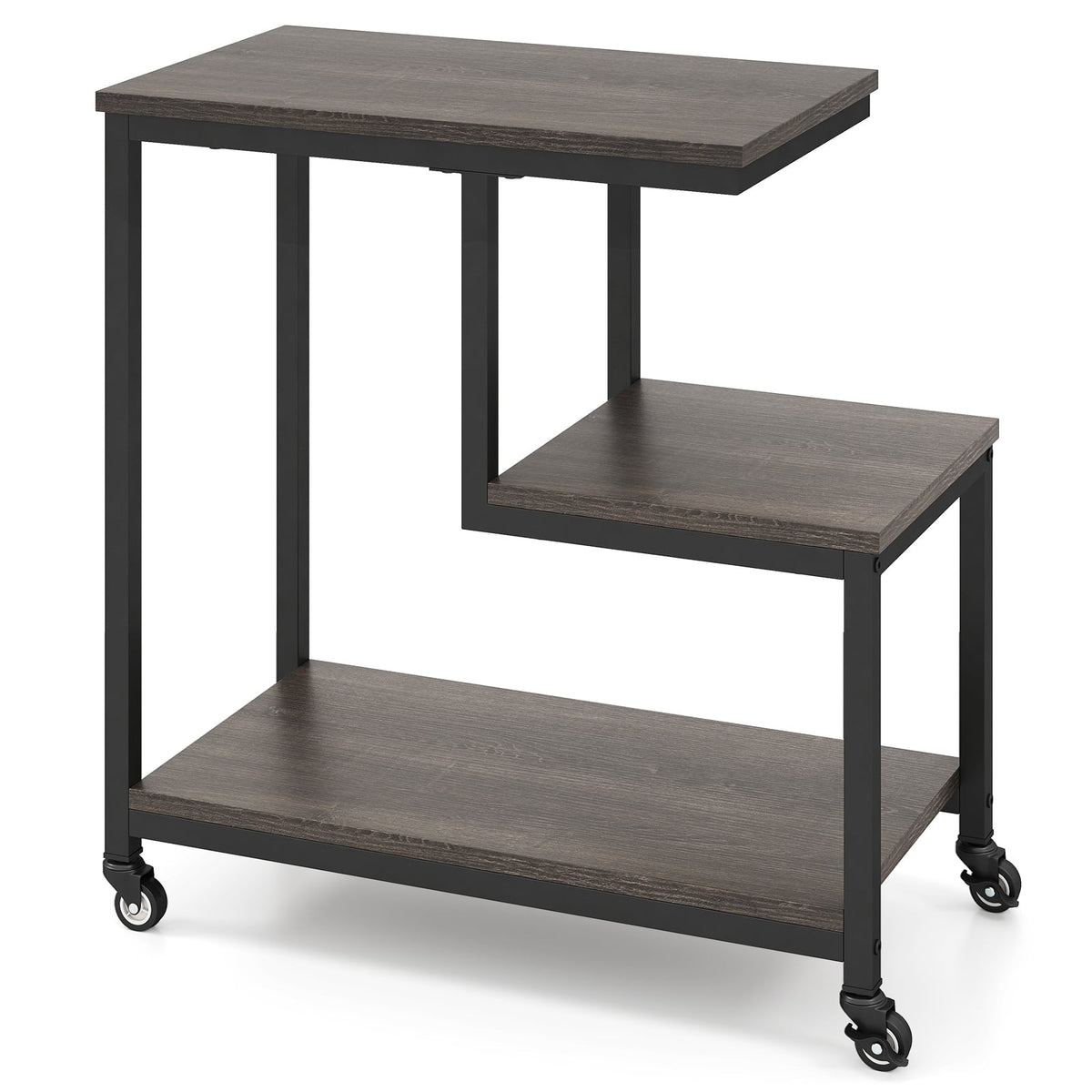 G-shaped Side Table 3-Tier Mobile End Table with Open Shelves-Gray-End & Side Tables-DECOROLALA