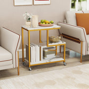 G-shaped Side Table 3-Tier Mobile End Table with Open Shelves-White-End & Side Tables-DECOROLALA