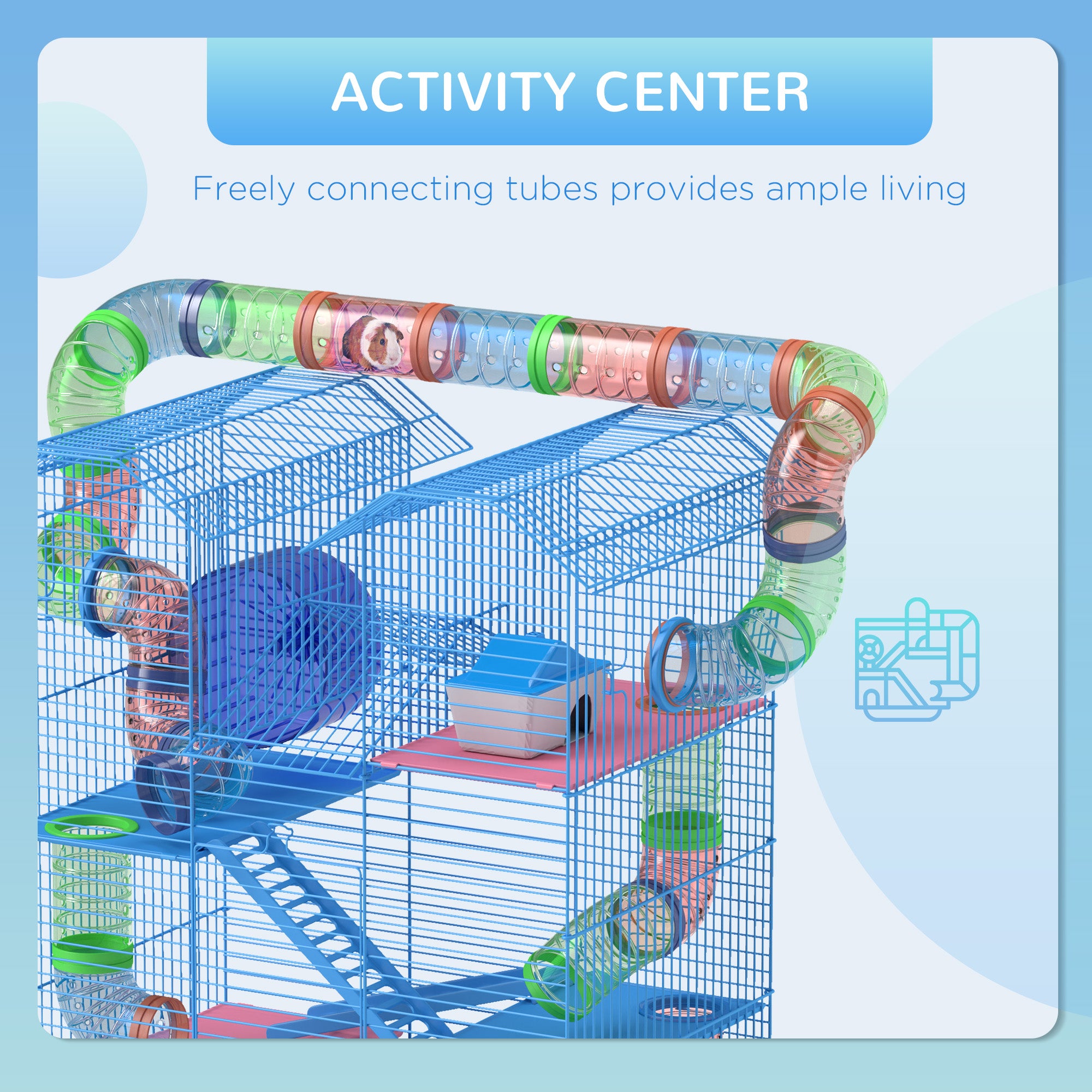 18.5" Hamster Cage, 5 Tiers Small Animal House with Tunnel Tube System, Exercise Wheel, Water Bottle, Blue