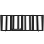 4 Panel Free Standing Wooden Pet Gate with Open Door Black