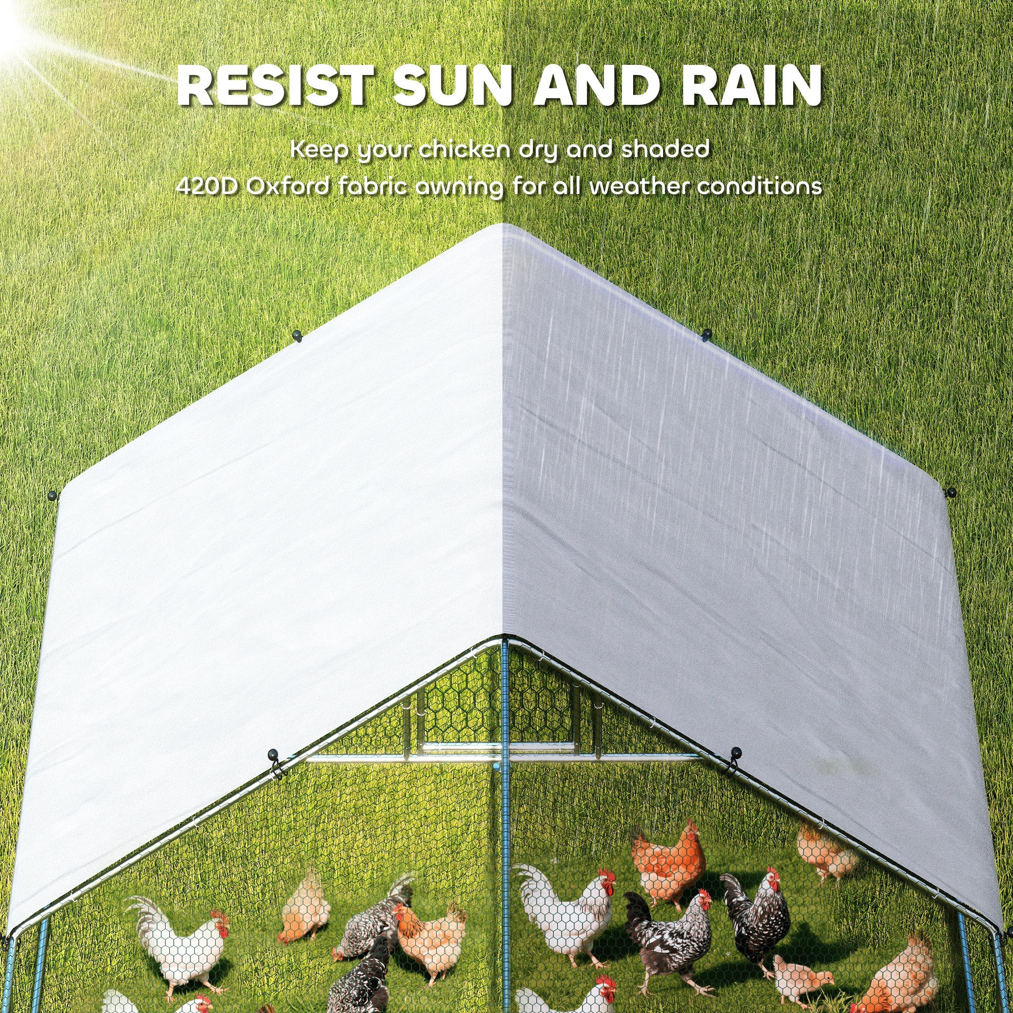Metal Chicken Coop with Water- and UV-Protection Cover for Backyard Hen, Duck, Rabbit, 32.8' x 9.8' x 6.4'
