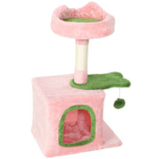 28" Cat Tree Tower with Plush Top Bed, Cozy Condo, Sisal Scratching Post, Perch, Dangling Ball, Pink & Green