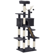 59 Inch Large Cat Tree with Sisal Scratching Posts, Cozy Condo, Top Perch, Ladder and Interactive Balls, Dark Grey