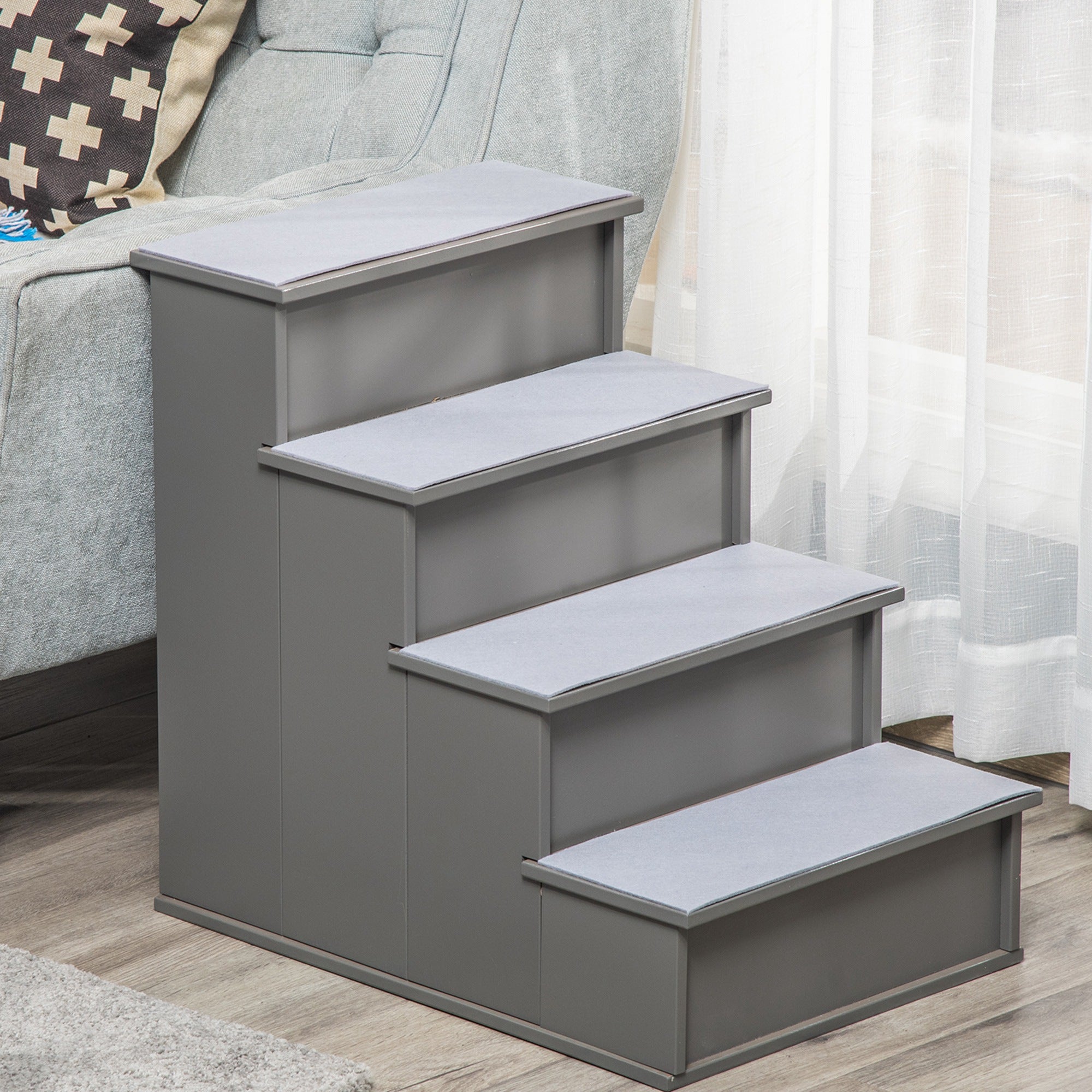 Dog Steps Pet Stairs for Bed Cat Ladder for Couch with Non-Slip Carpet, 15.7" x 23.2" x 21.3", Grey